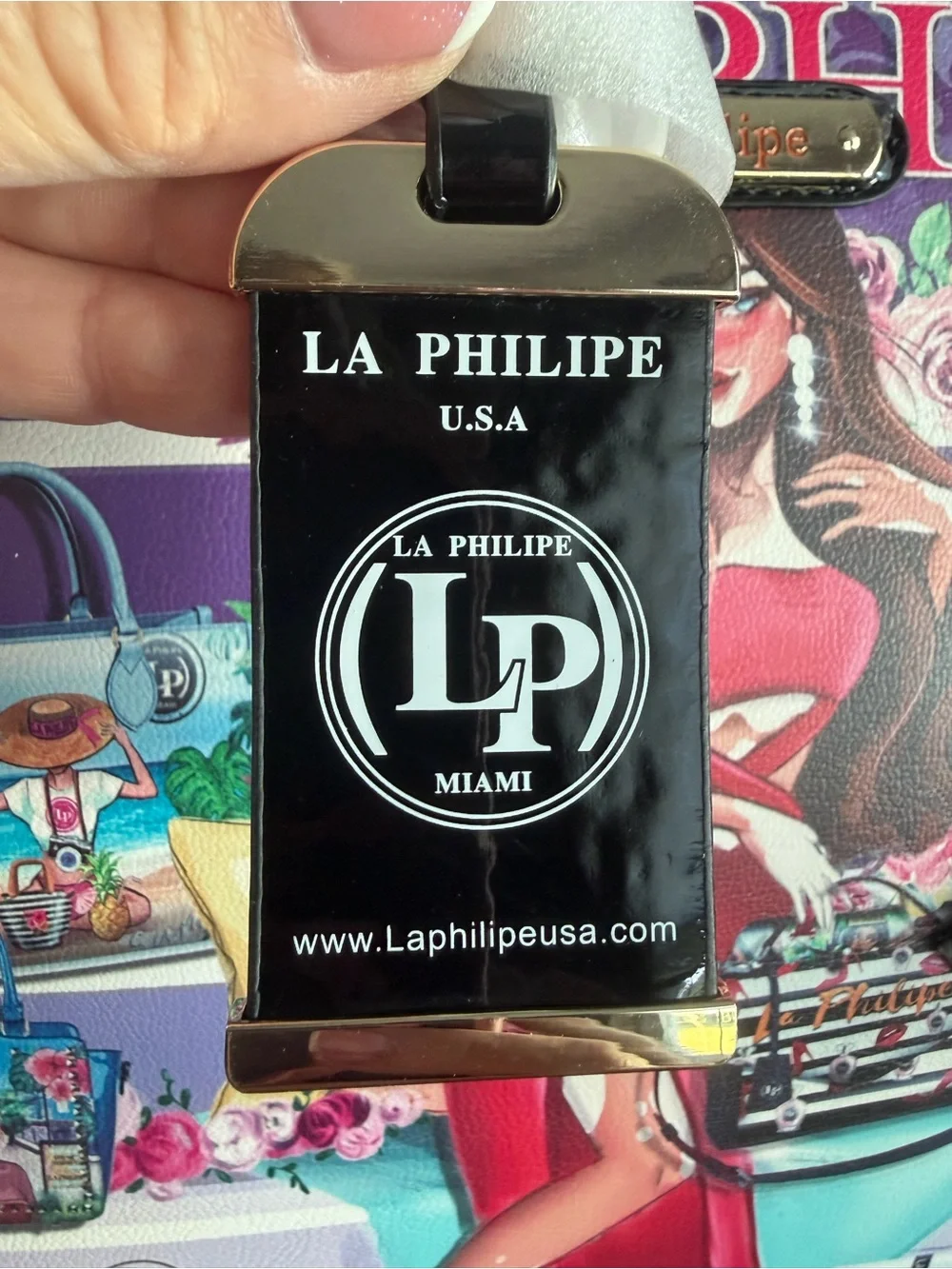 La Philipe MiamiPurple Graphic Satchel with Top Handles